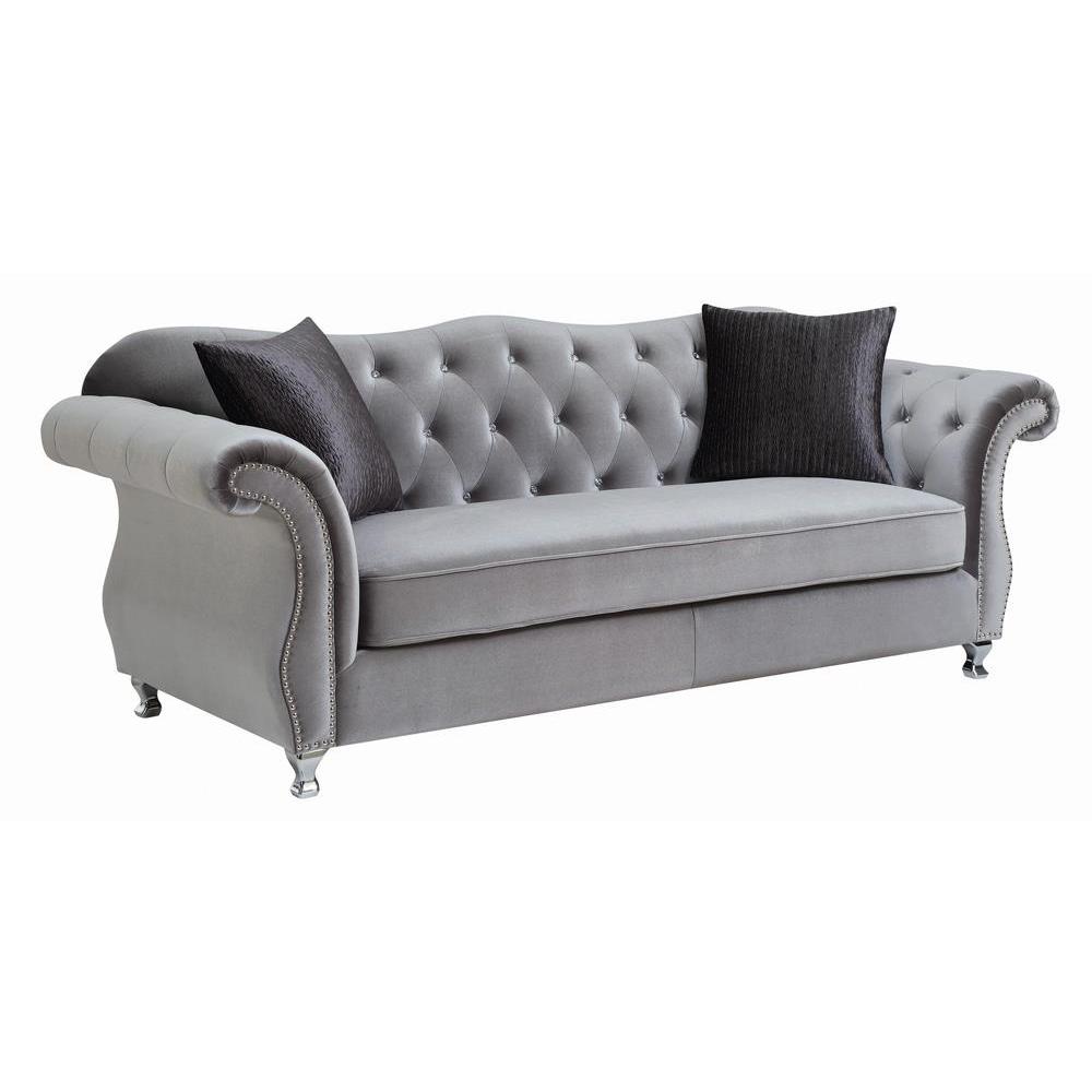 Frostine Button Tufted Sofa Silver. Picture 2