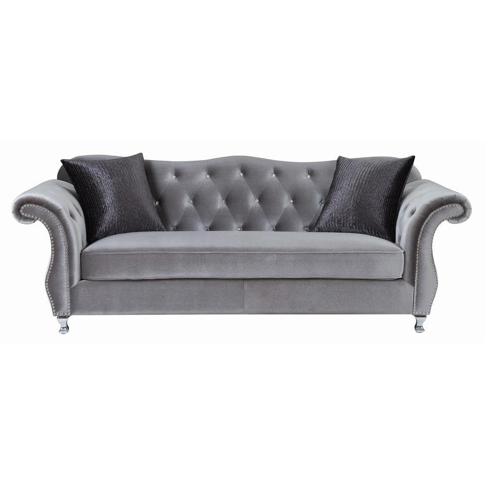 Frostine Button Tufted Sofa Silver. Picture 6