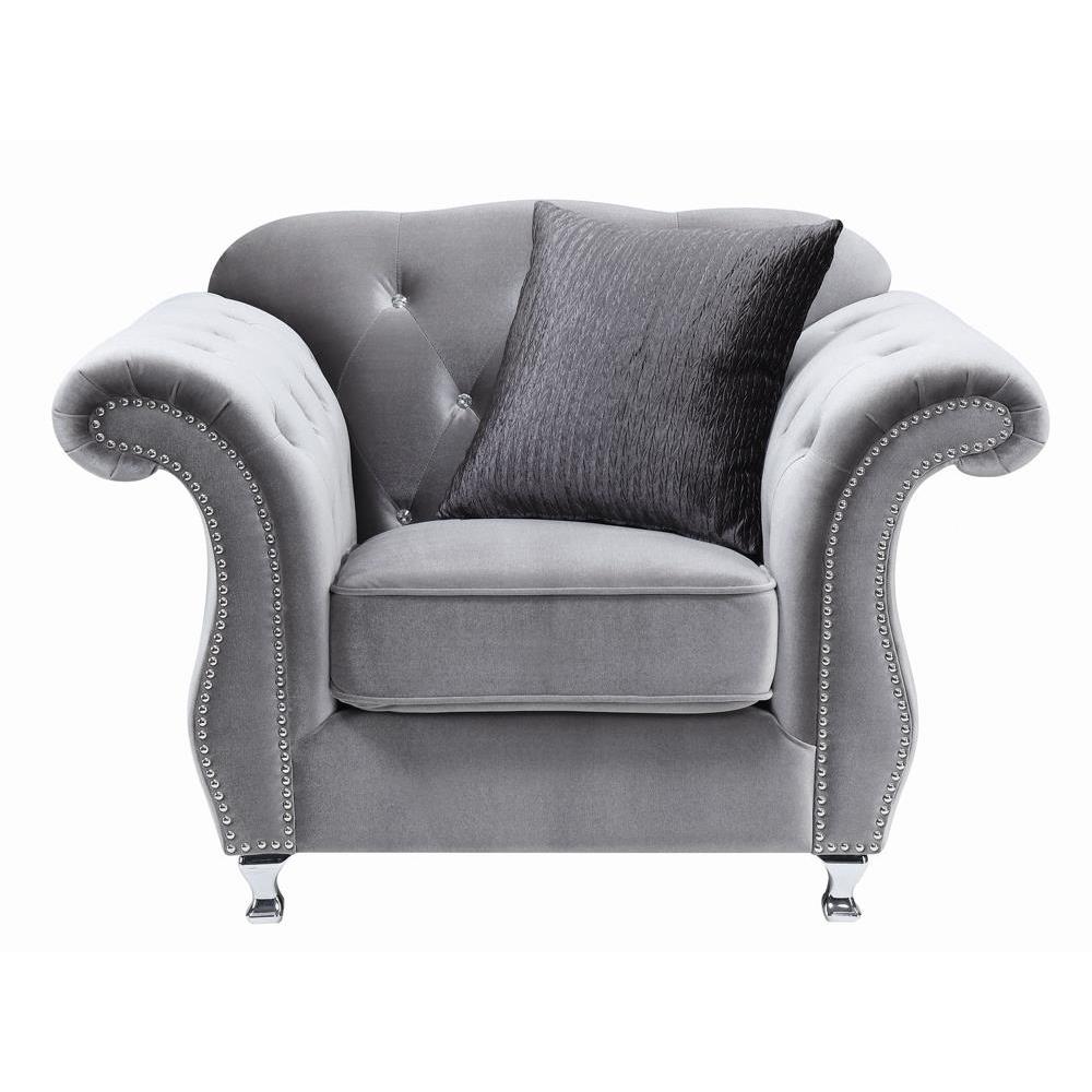 Frostine Button Tufted Chair Silver. Picture 4
