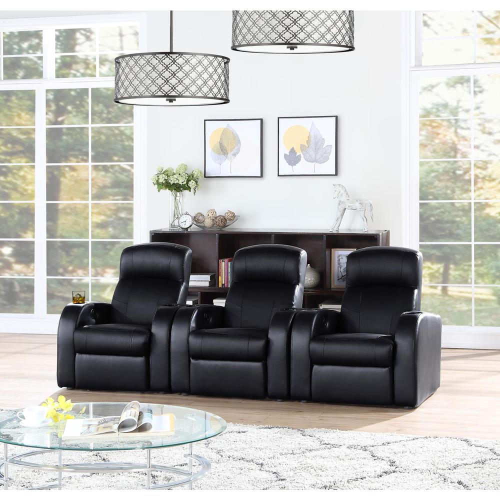 Cyrus Upholstered Recliner Living Room Set Black. Picture 1