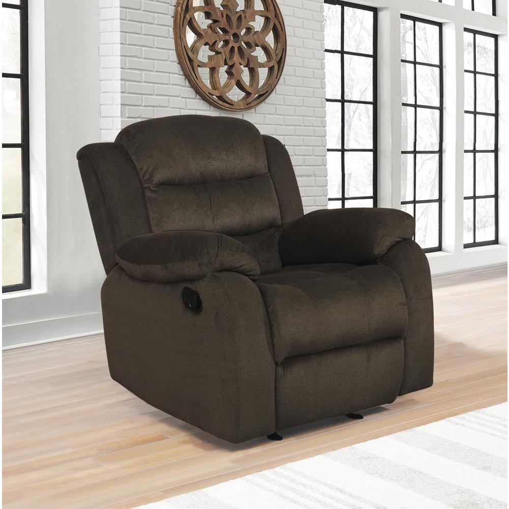 Rodman Upholstered Glider Recliner Chocolate. Picture 1