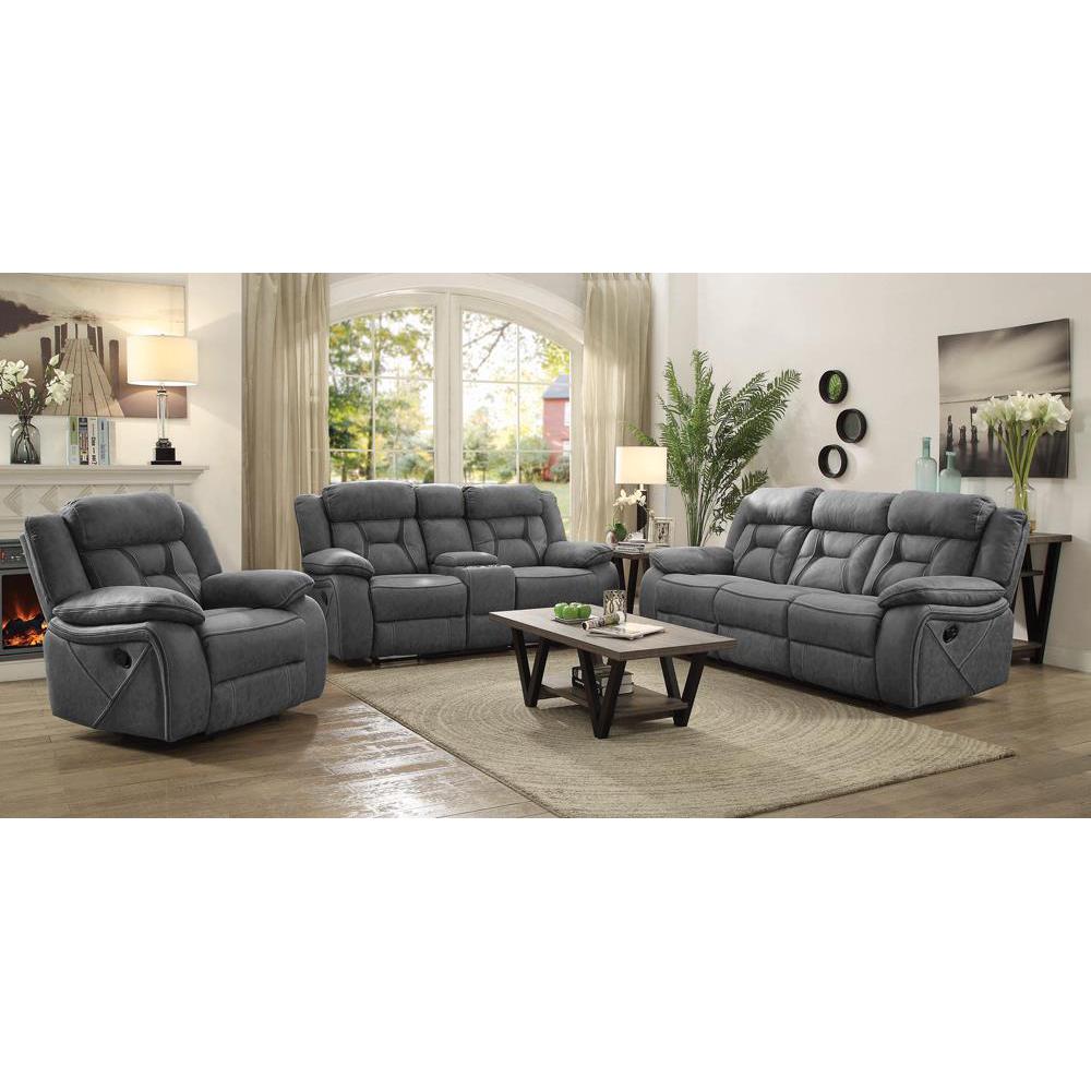 Higgins Pillow Top Arm Upholstered Motion Sofa Grey. Picture 4