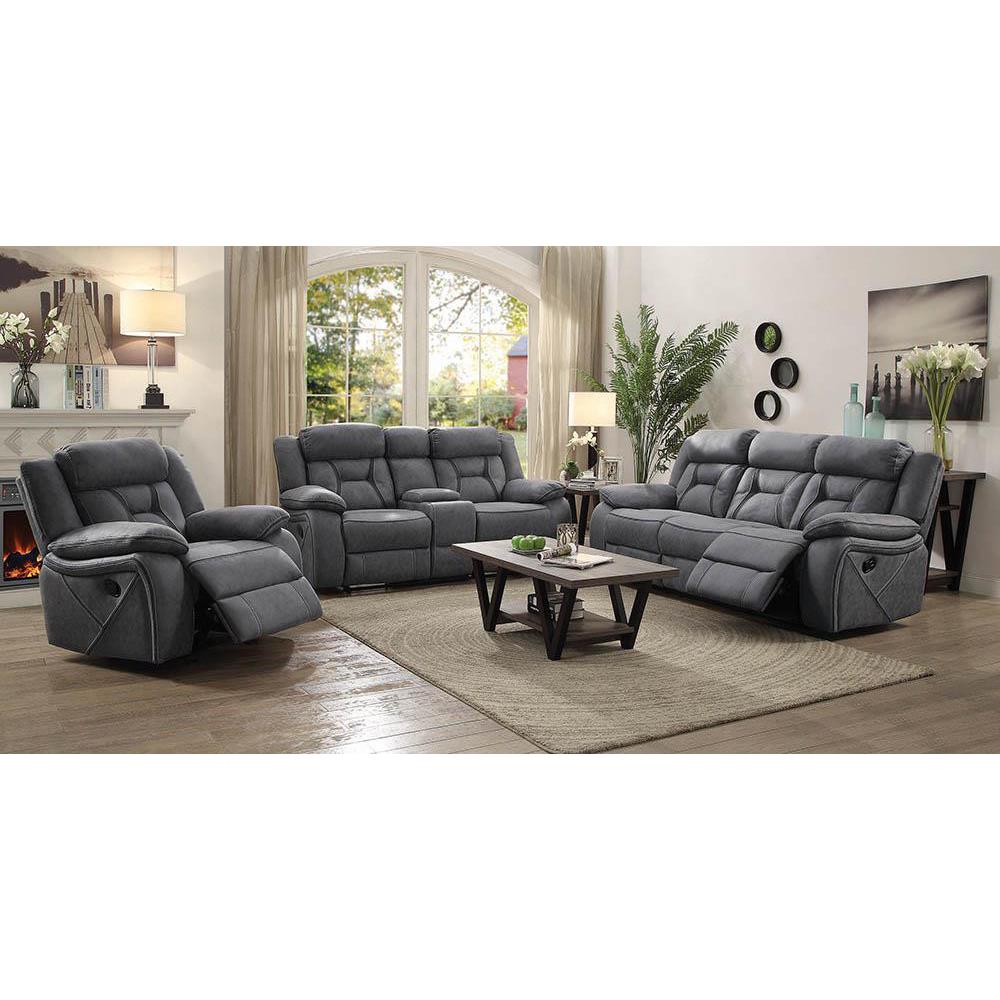 Higgins Pillow Top Arm Motion Loveseat with Console Grey. Picture 1
