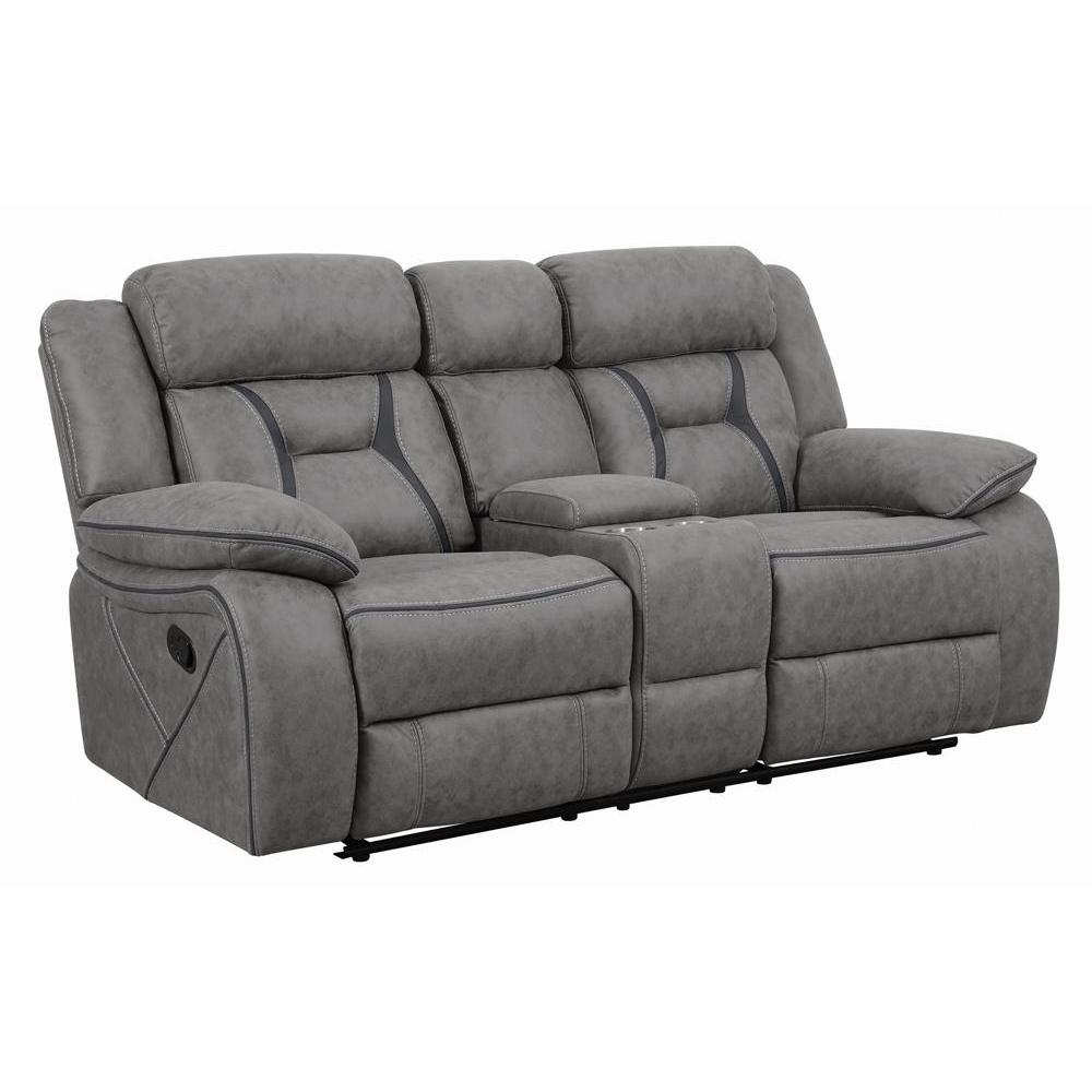 Higgins Pillow Top Arm Motion Loveseat with Console Grey. Picture 2