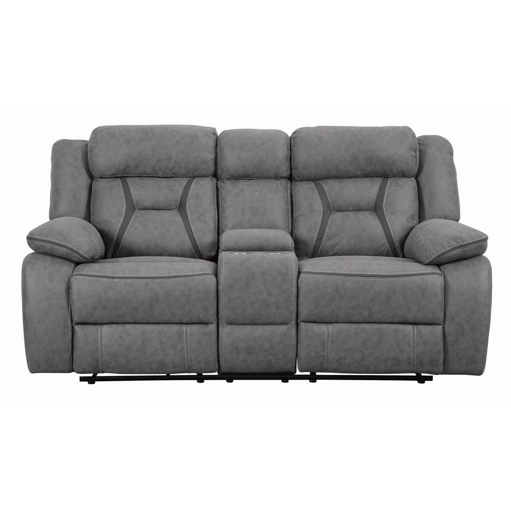 Higgins Pillow Top Arm Motion Loveseat with Console Grey. Picture 4