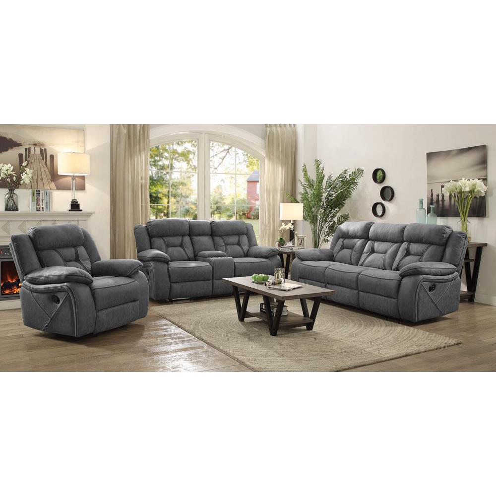 Higgins Pillow Top Arm Motion Loveseat with Console Grey. Picture 5
