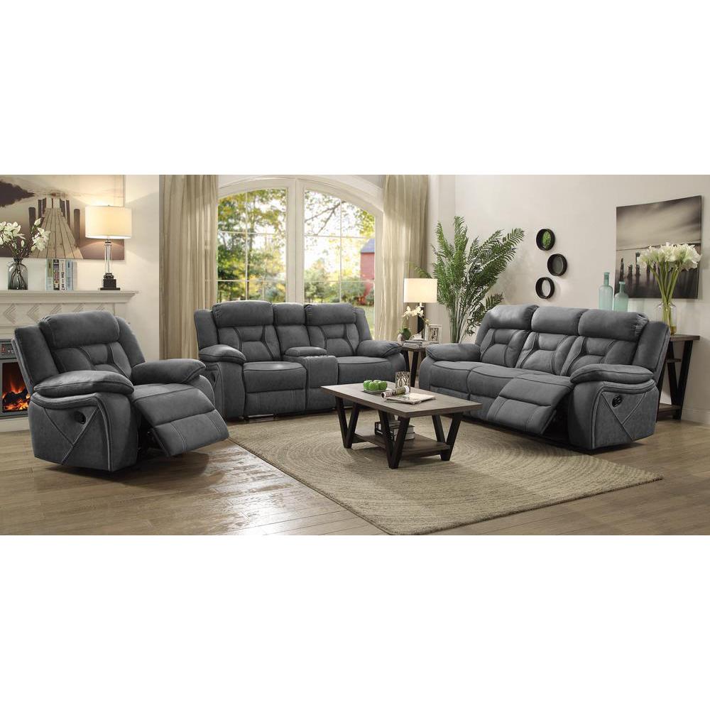 Higgins Pillow Top Arm Motion Loveseat with Console Grey. Picture 6