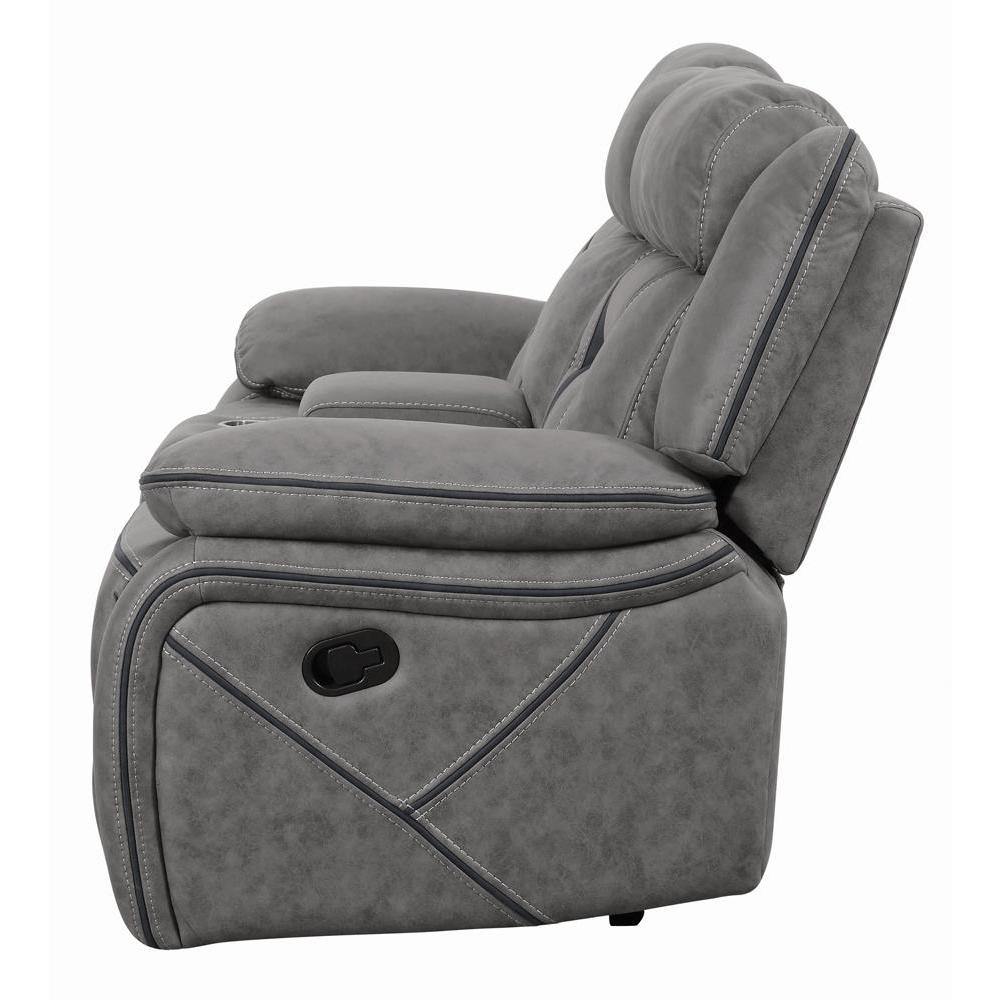 Higgins Pillow Top Arm Motion Loveseat with Console Grey. Picture 8