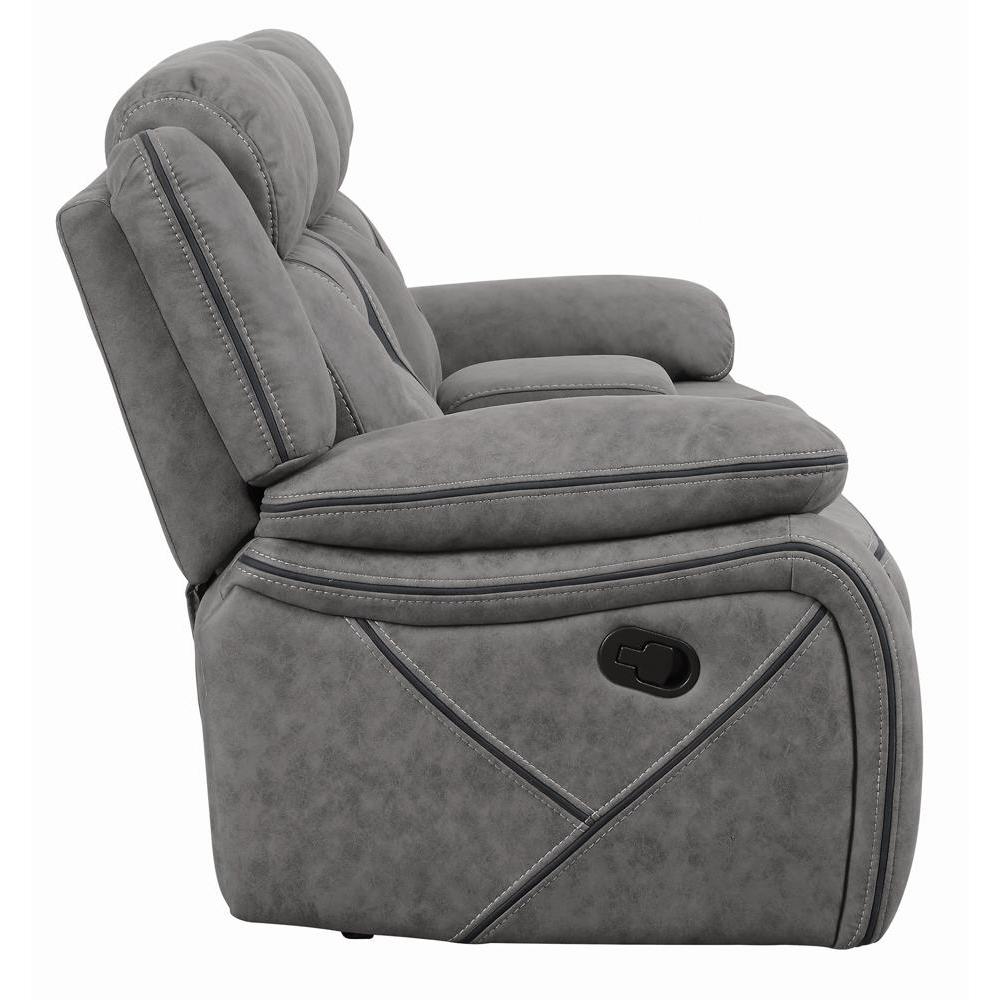 Higgins Pillow Top Arm Motion Loveseat with Console Grey. Picture 10