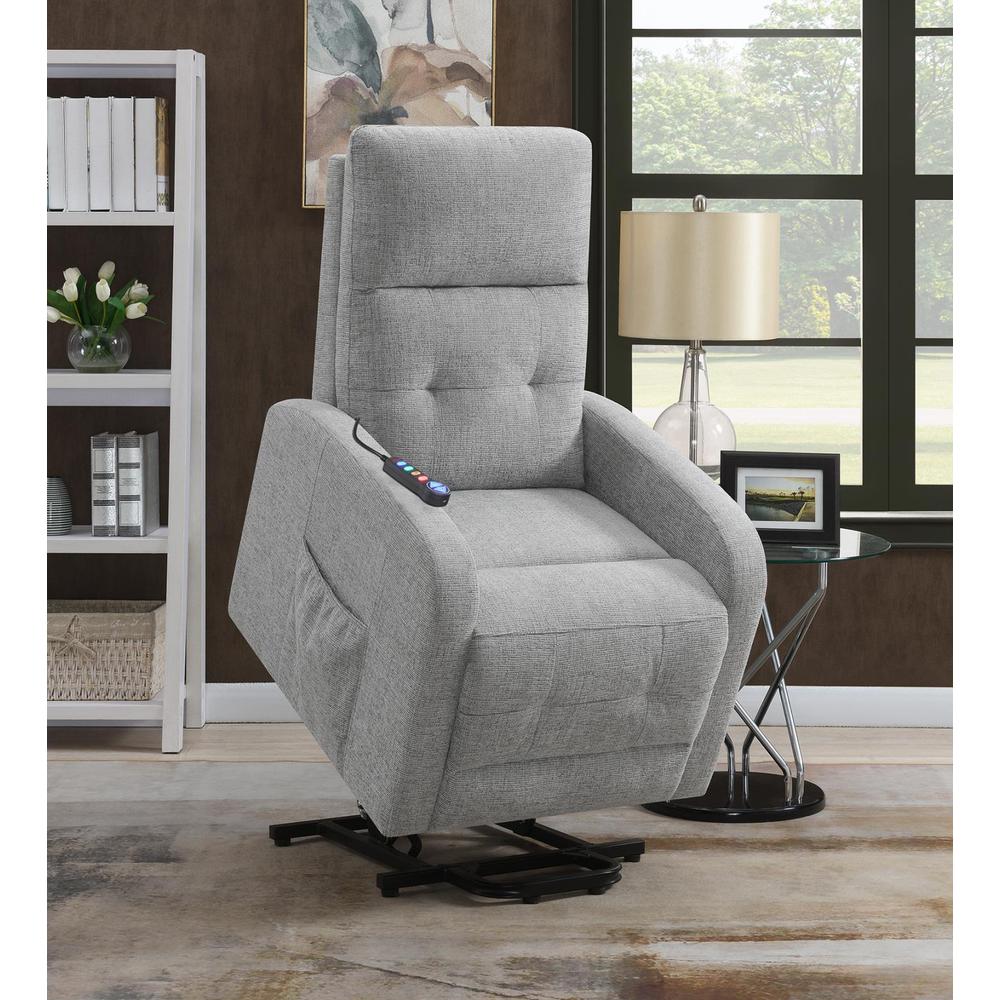 Howie Tufted Upholstered Power Lift Recliner Grey. Picture 1