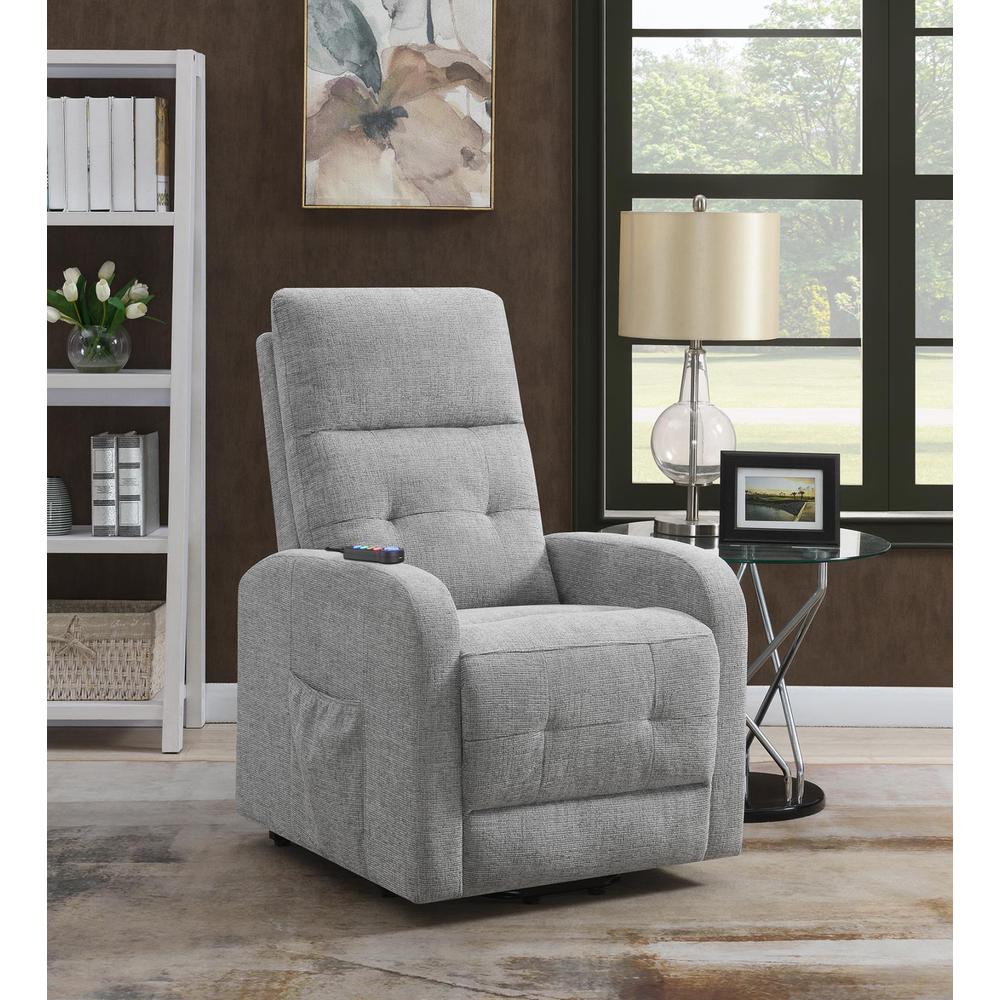 Howie Tufted Upholstered Power Lift Recliner Grey. Picture 2