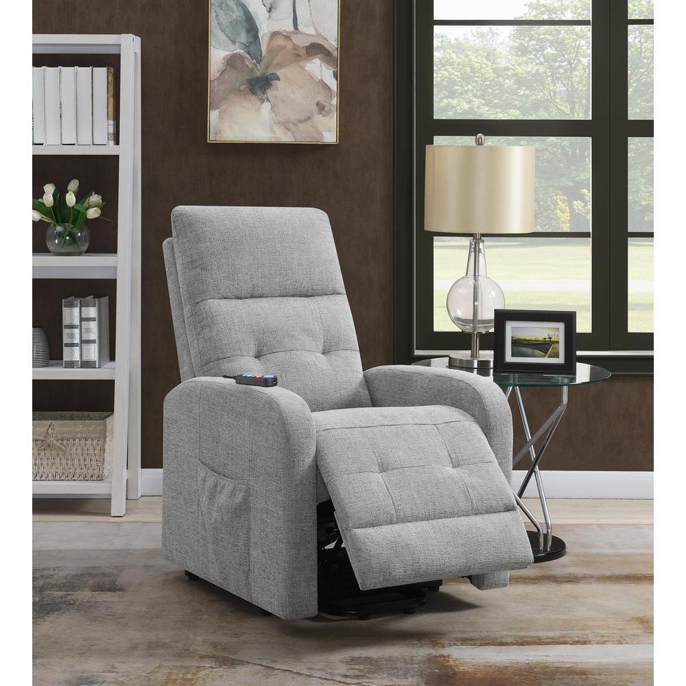 Howie Tufted Upholstered Power Lift Recliner Grey. Picture 3
