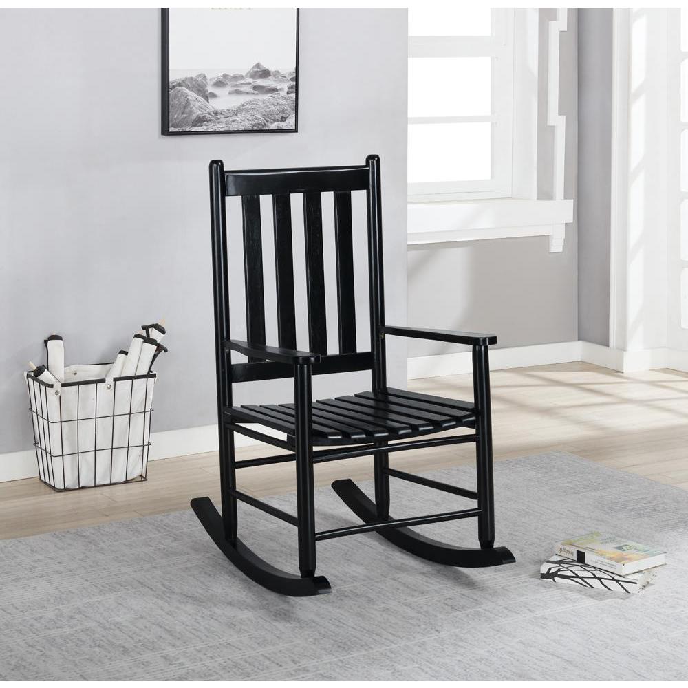 Annie Slat Back Wooden Rocking Chair Black. Picture 1