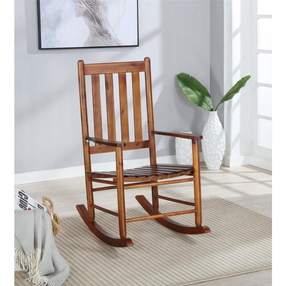 Annie Slat Back Wooden Rocking Chair Golden Brown. Picture 1