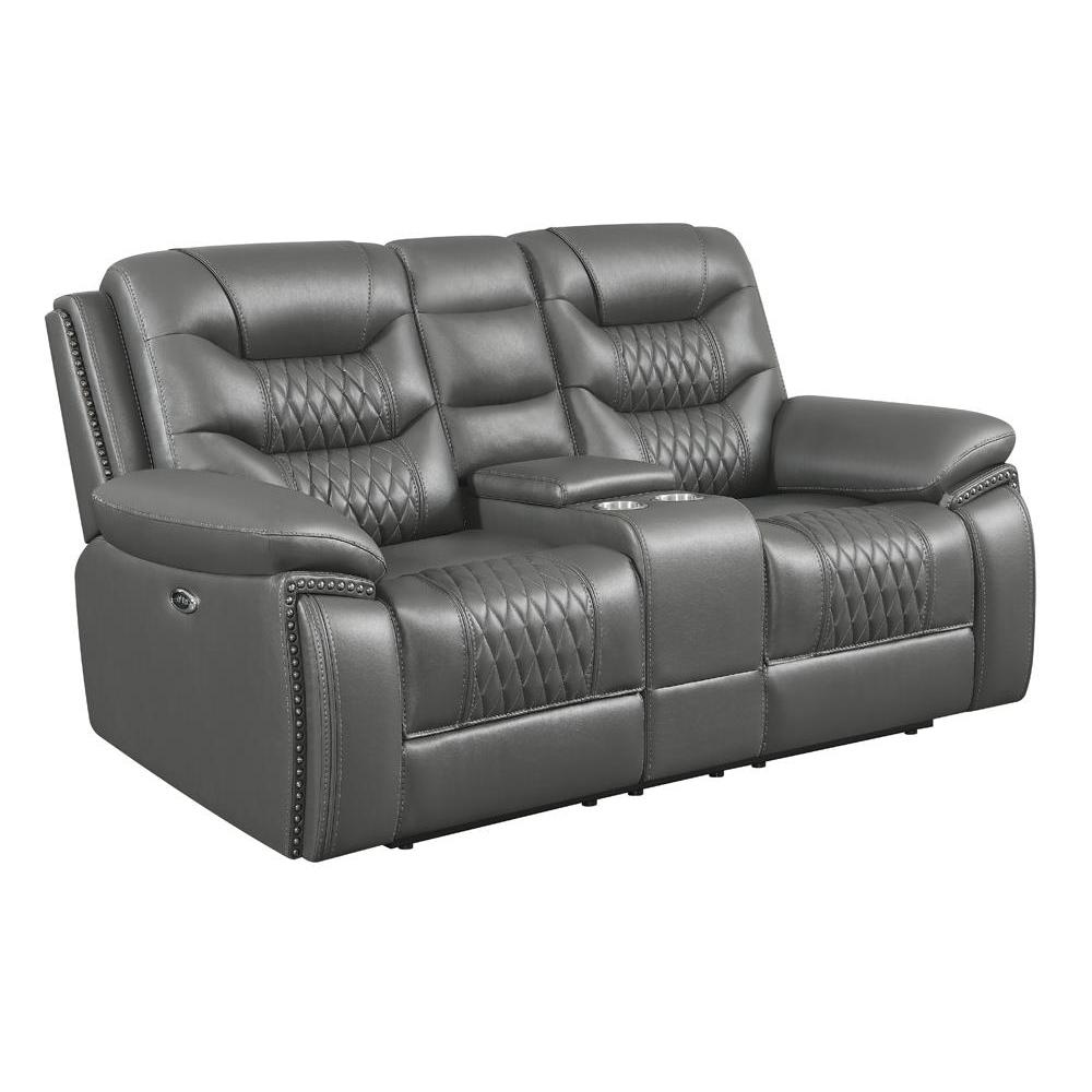 Flamenco Tufted Upholstered Power Loveseat with Console Charcoal. Picture 2