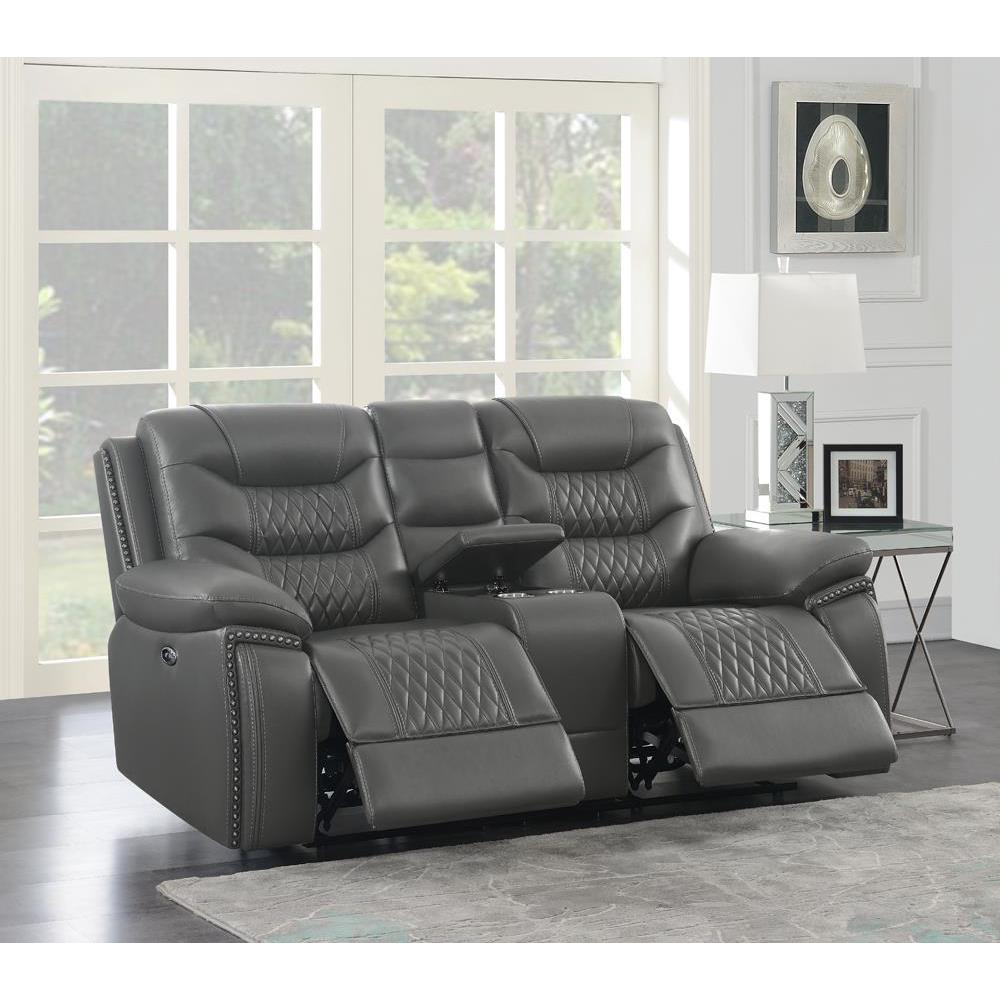 Flamenco Tufted Upholstered Power Loveseat with Console Charcoal. Picture 5