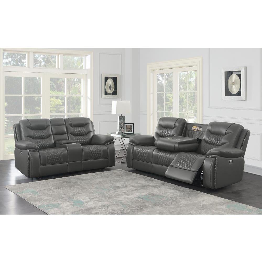 Flamenco Tufted Upholstered Power Loveseat with Console Charcoal. Picture 8