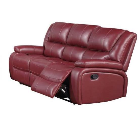 Camila Upholstered Motion Reclining Sofa Red Faux Leather. Picture 1