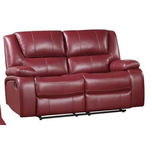 Camila Upholstered Motion Reclining Loveseat Red Faux Leather. Picture 1