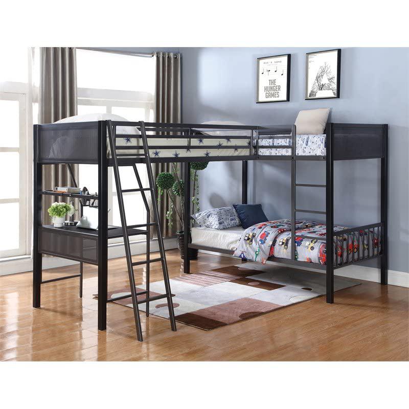 Meyers 2-piece Metal Twin Over Twin Bunk Bed Set Black and Gunmetal. Picture 2