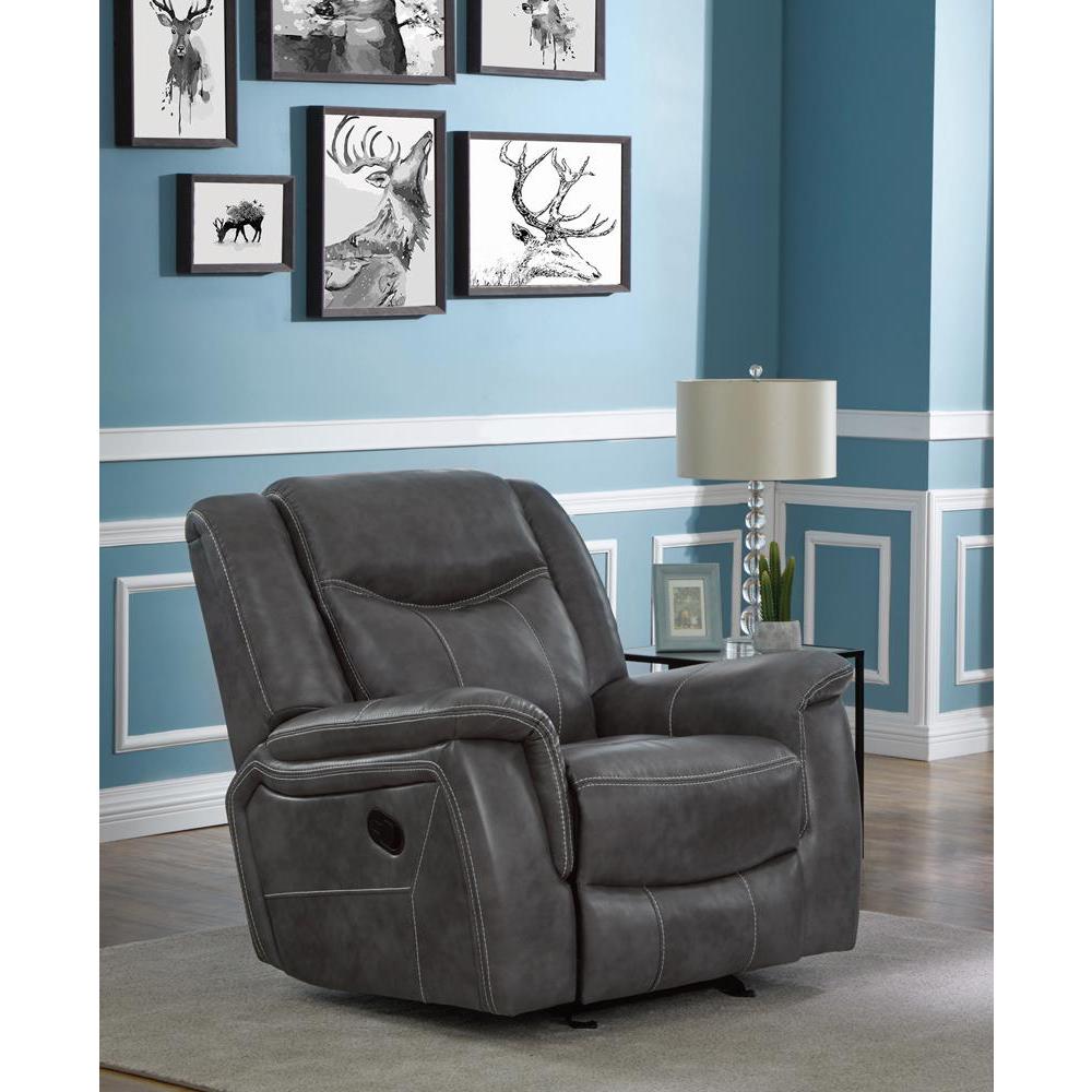 Conrad Upholstered Motion Glider Recliner Grey. Picture 1