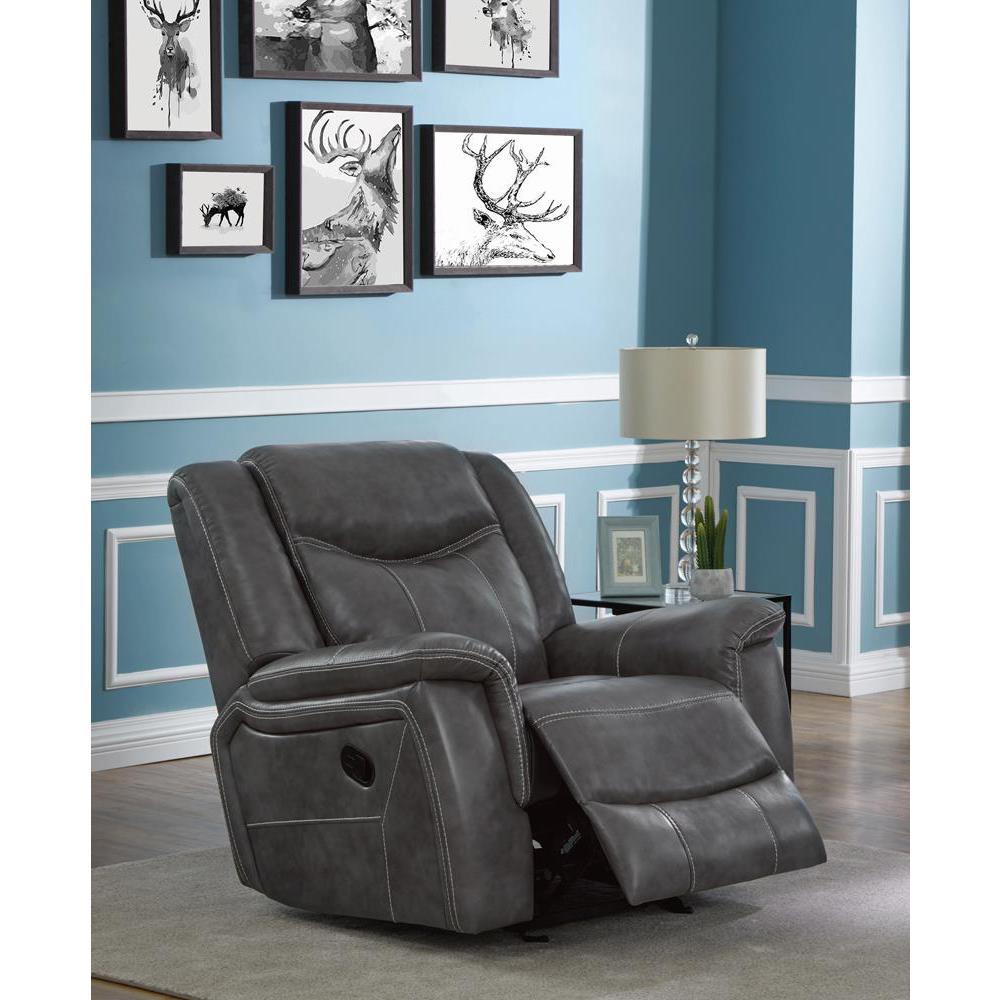 Conrad Upholstered Motion Glider Recliner Grey. Picture 2