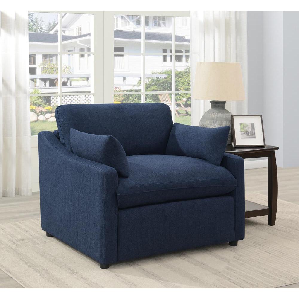 Destino Cushion Back Power Recliner Midnight Blue. Picture 1