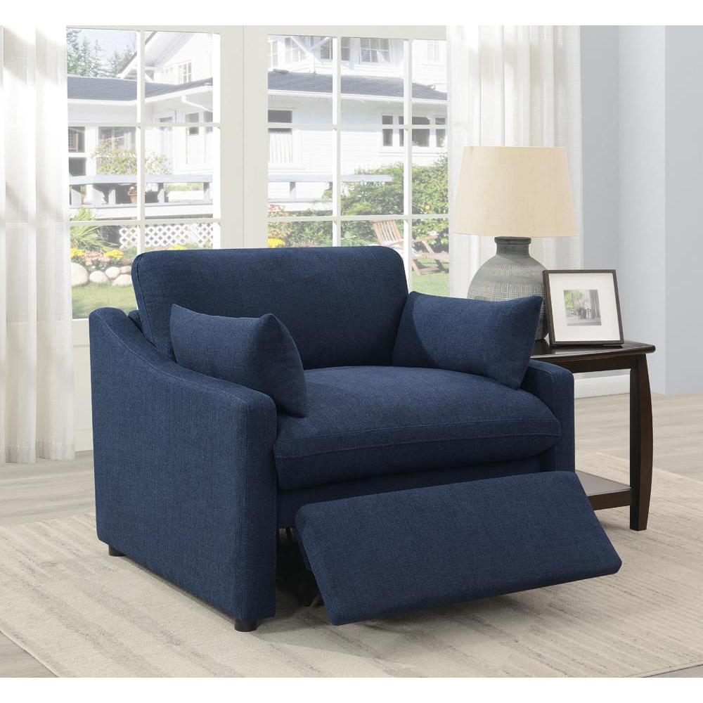 Destino Cushion Back Power Recliner Midnight Blue. Picture 4