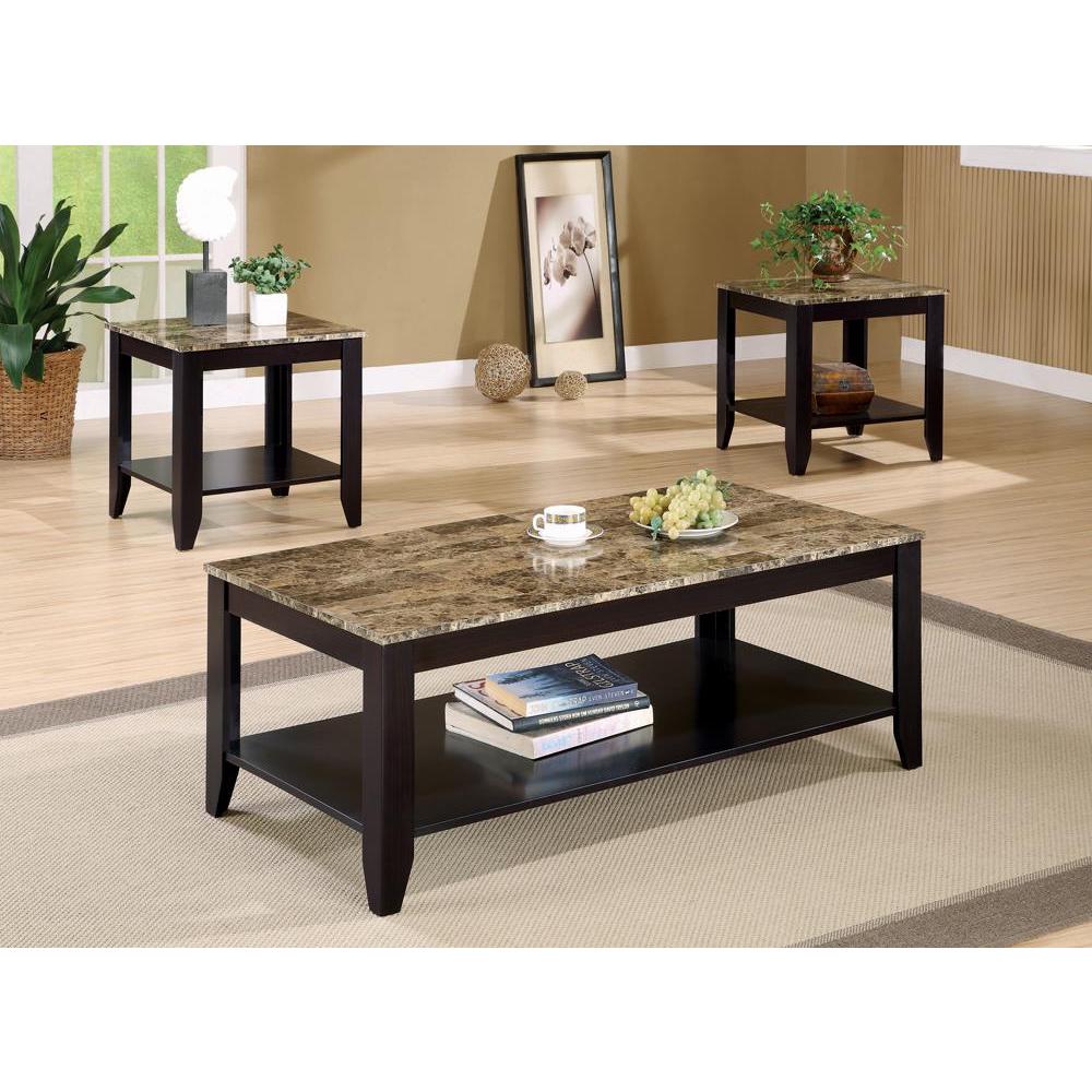 Flores 3-piece Occasional Table Set with Shelf Cappuccino. Picture 1