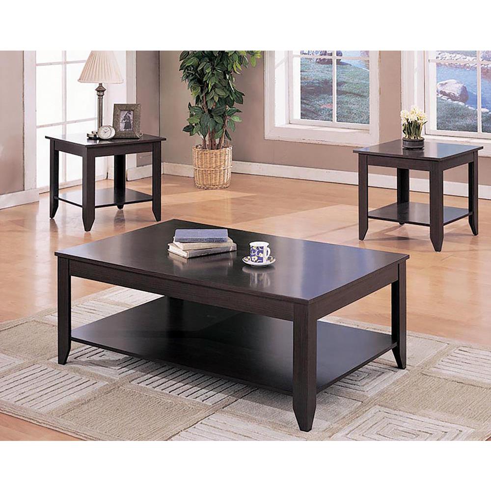 Brooks 3-piece Occasional Table Set with Lower Shelf Cappuccino. Picture 1