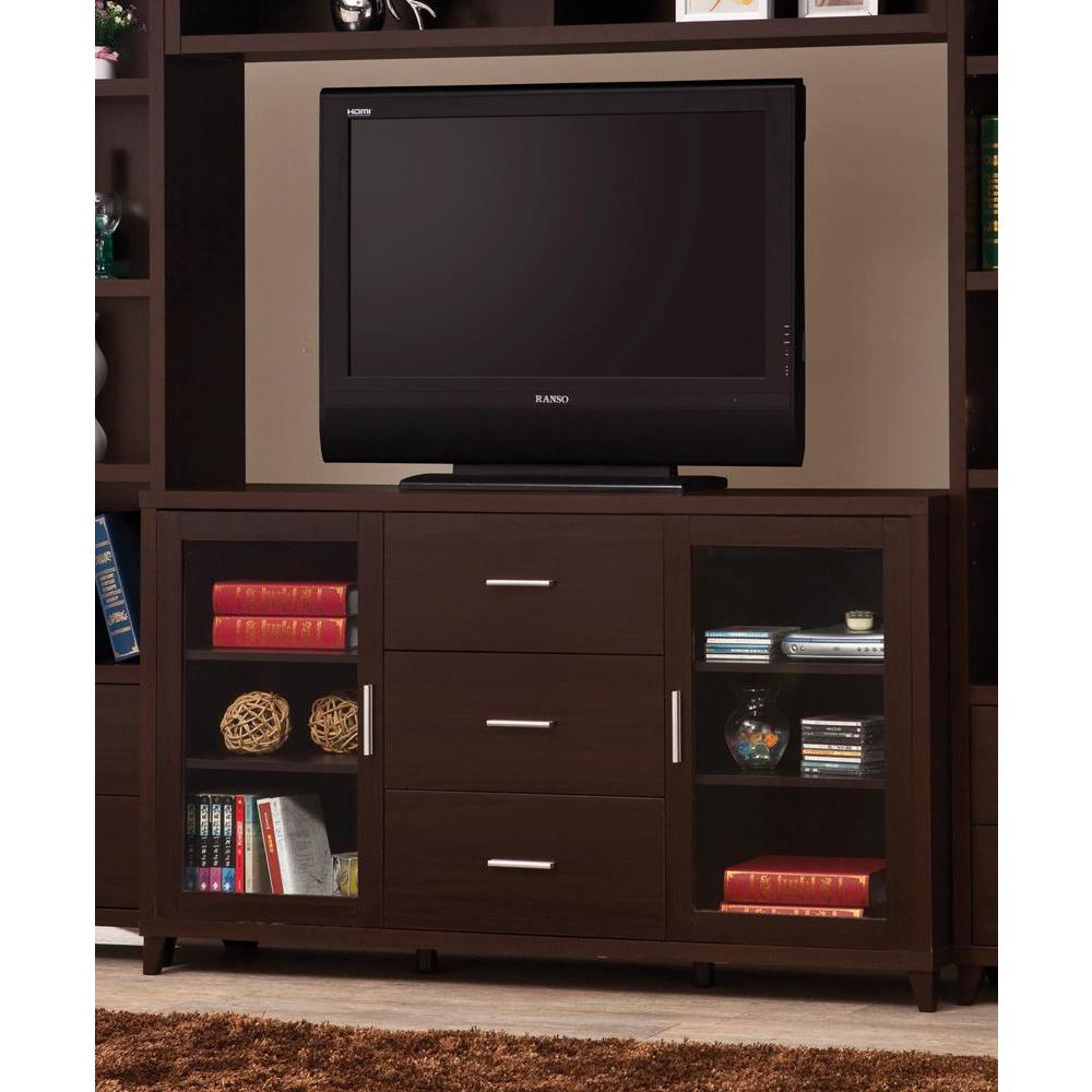 Lewes 2-door TV Stand with Adjustable Shelves Cappuccino. Picture 1