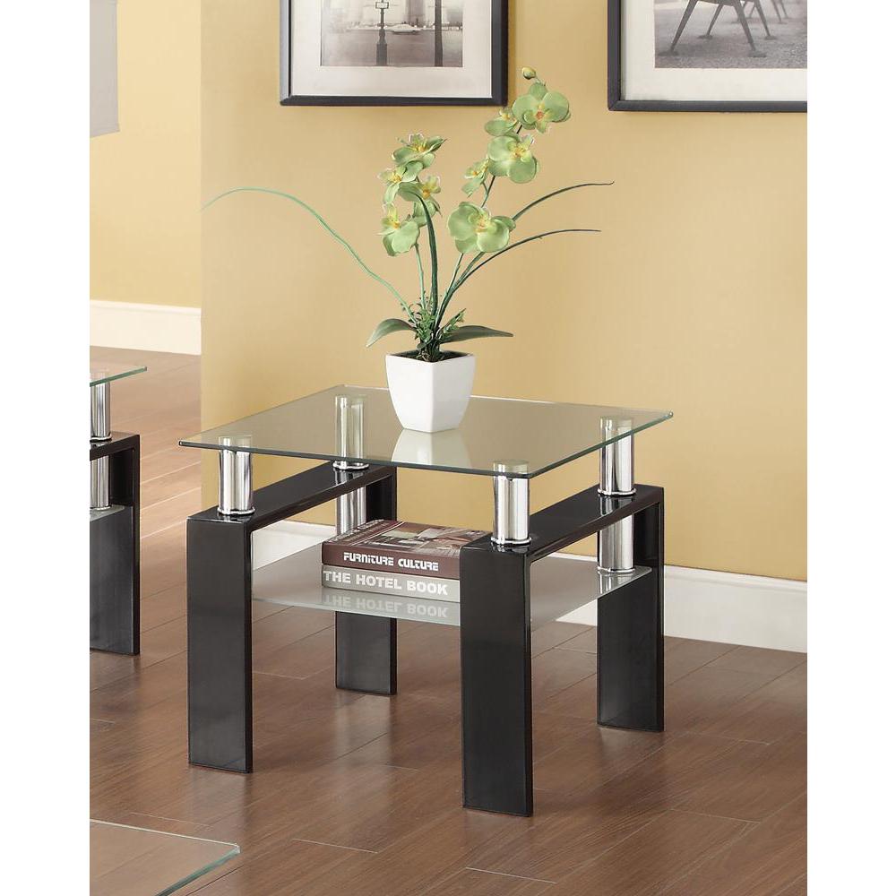 Dyer Tempered Glass End Table with Shelf Black. Picture 1