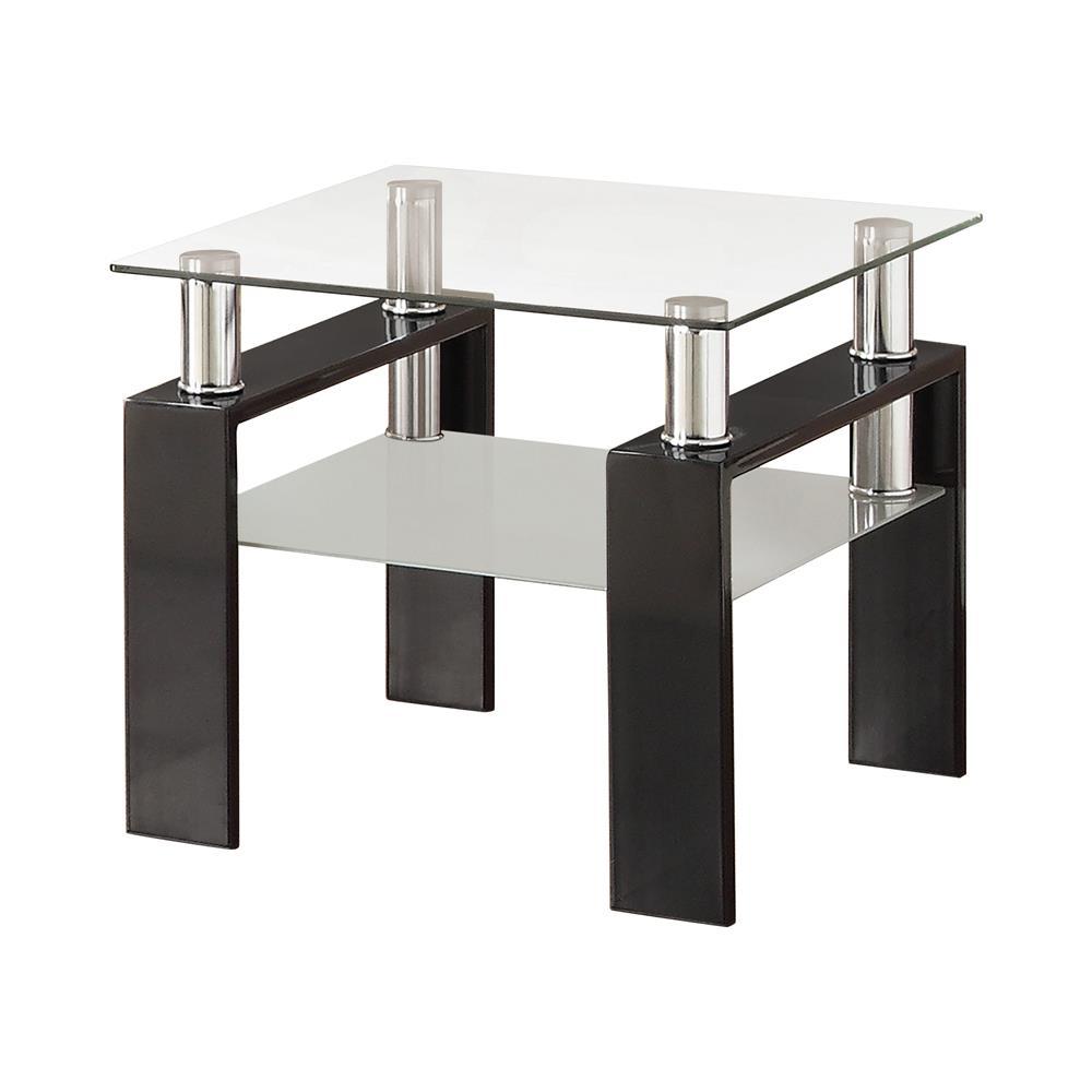 Dyer Tempered Glass End Table with Shelf Black. Picture 2