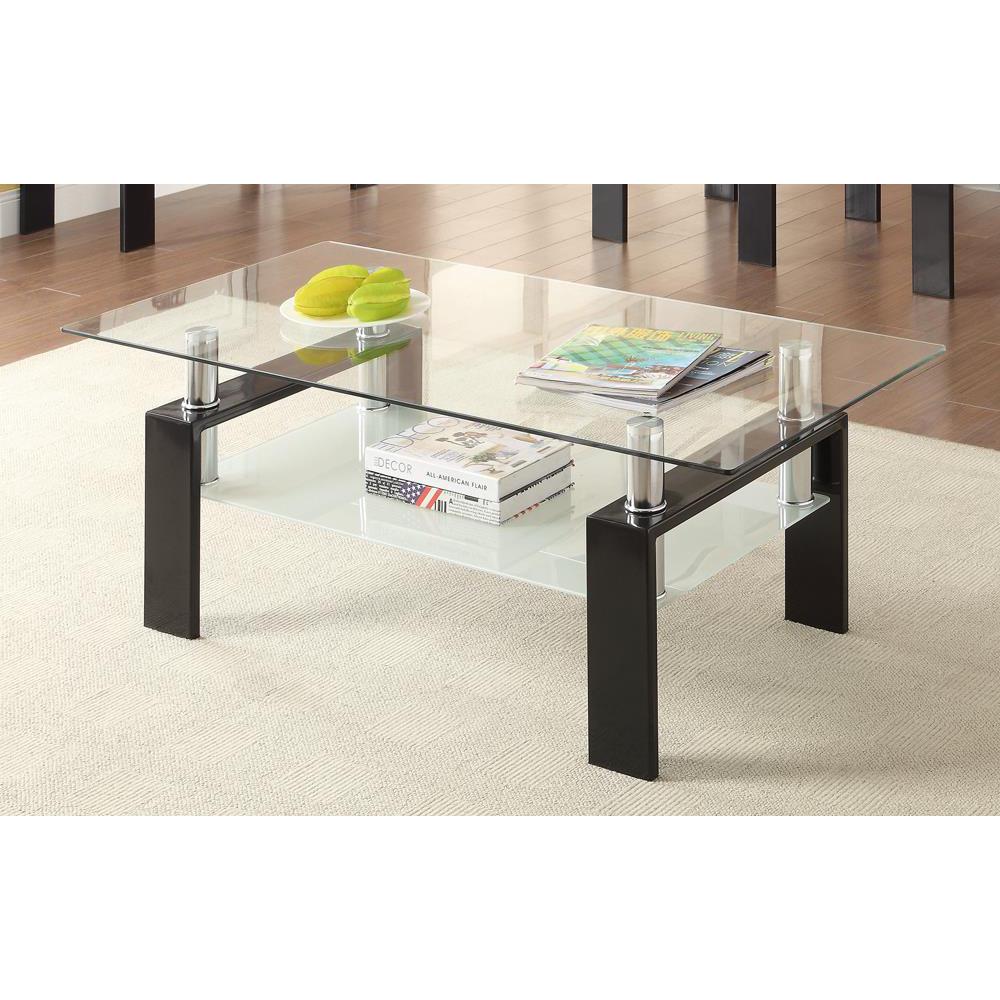 Dyer Tempered Glass Coffee Table with Shelf Black. Picture 1