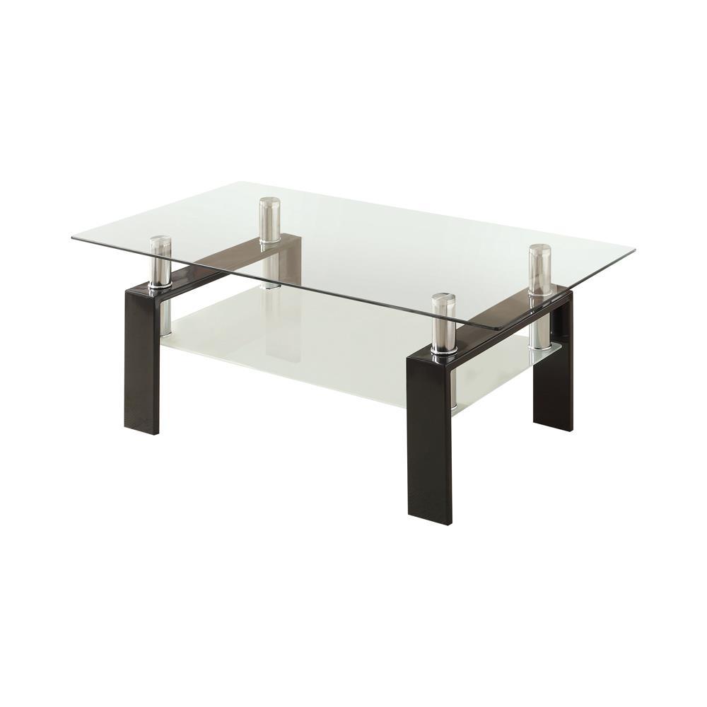 Dyer Tempered Glass Coffee Table with Shelf Black. Picture 2