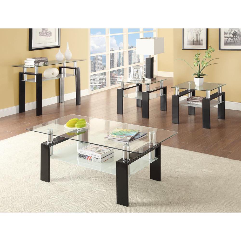 Dyer Tempered Glass Coffee Table with Shelf Black. Picture 3