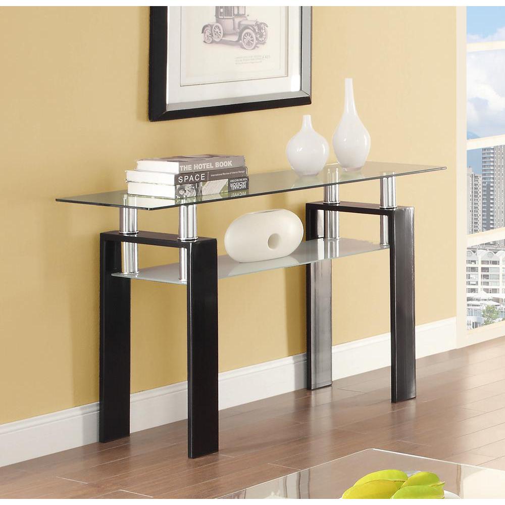 Dyer Tempered Glass Sofa Table with Shelf Black. Picture 1