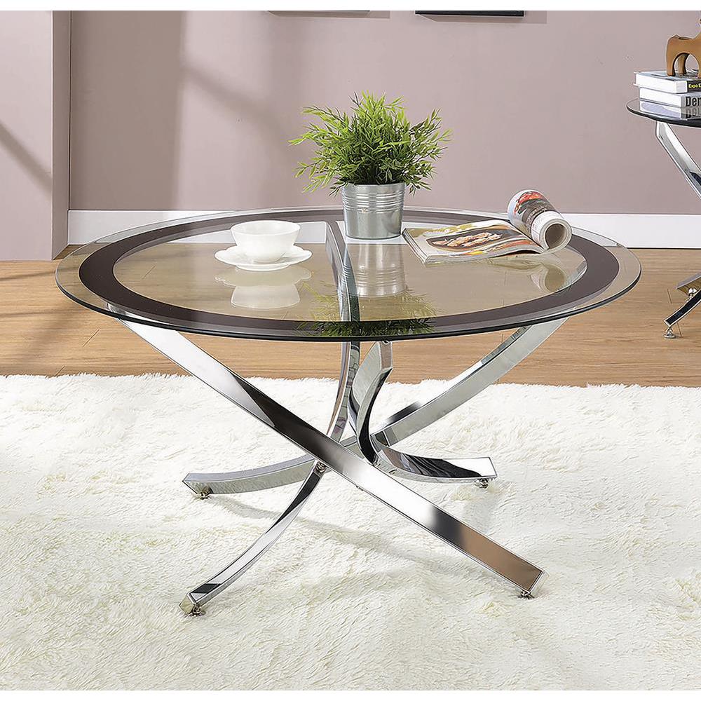 Brooke Glass Top Coffee Table Chrome and Black. Picture 1