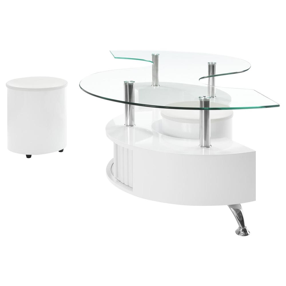 Buckley Curved Glass Top Coffee Table With Stools White High Gloss. Picture 3