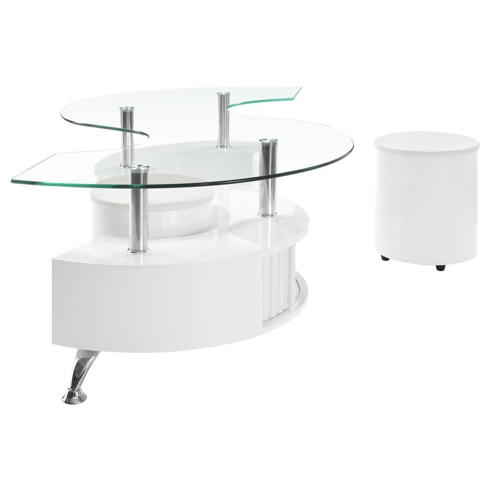 Buckley Curved Glass Top Coffee Table With Stools White High Gloss. Picture 4