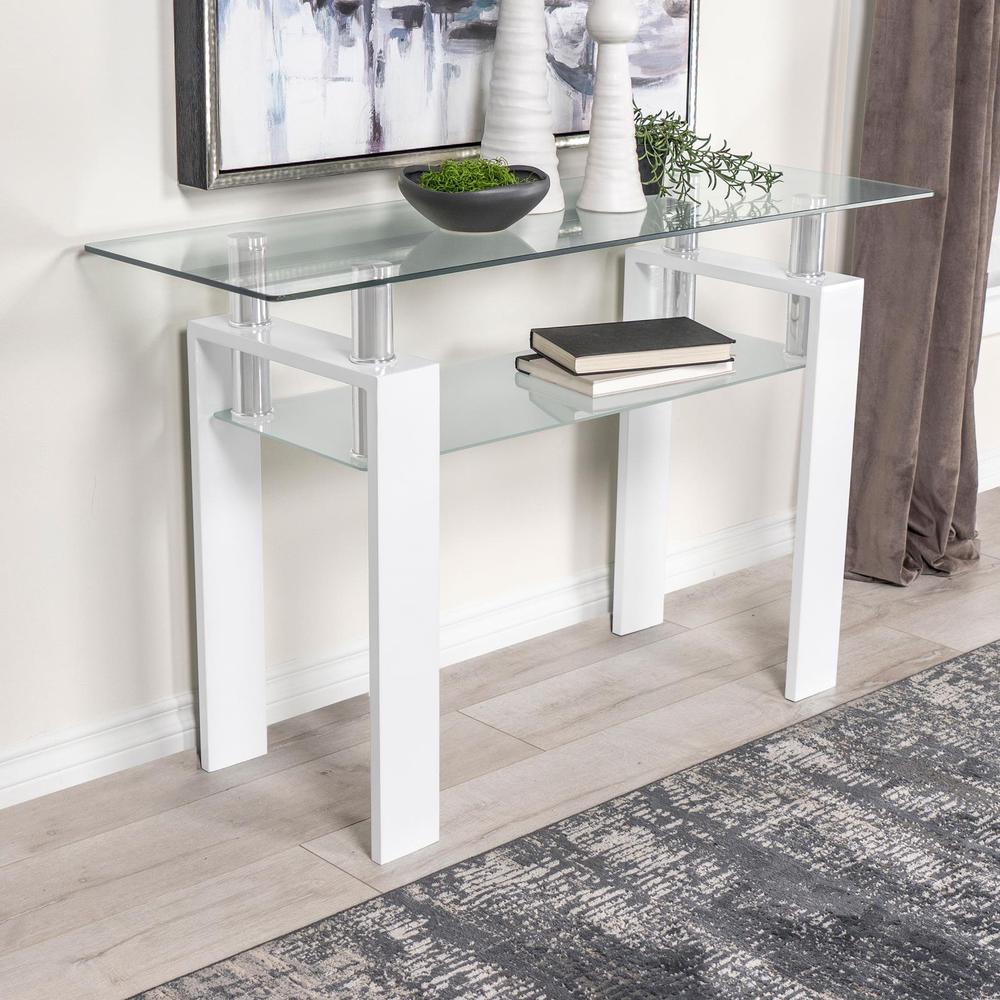Dyer Rectangular Glass Top Sofa Table With Shelf White. Picture 4