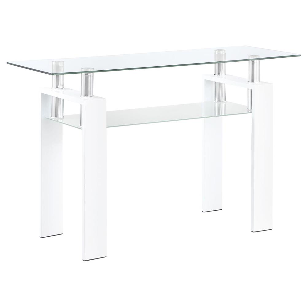 Dyer Rectangular Glass Top Sofa Table With Shelf White. Picture 1