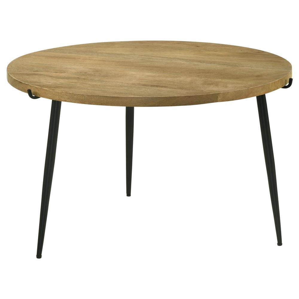 Pilar Round Solid Wood Top Coffee Table Natural and Black. Picture 1