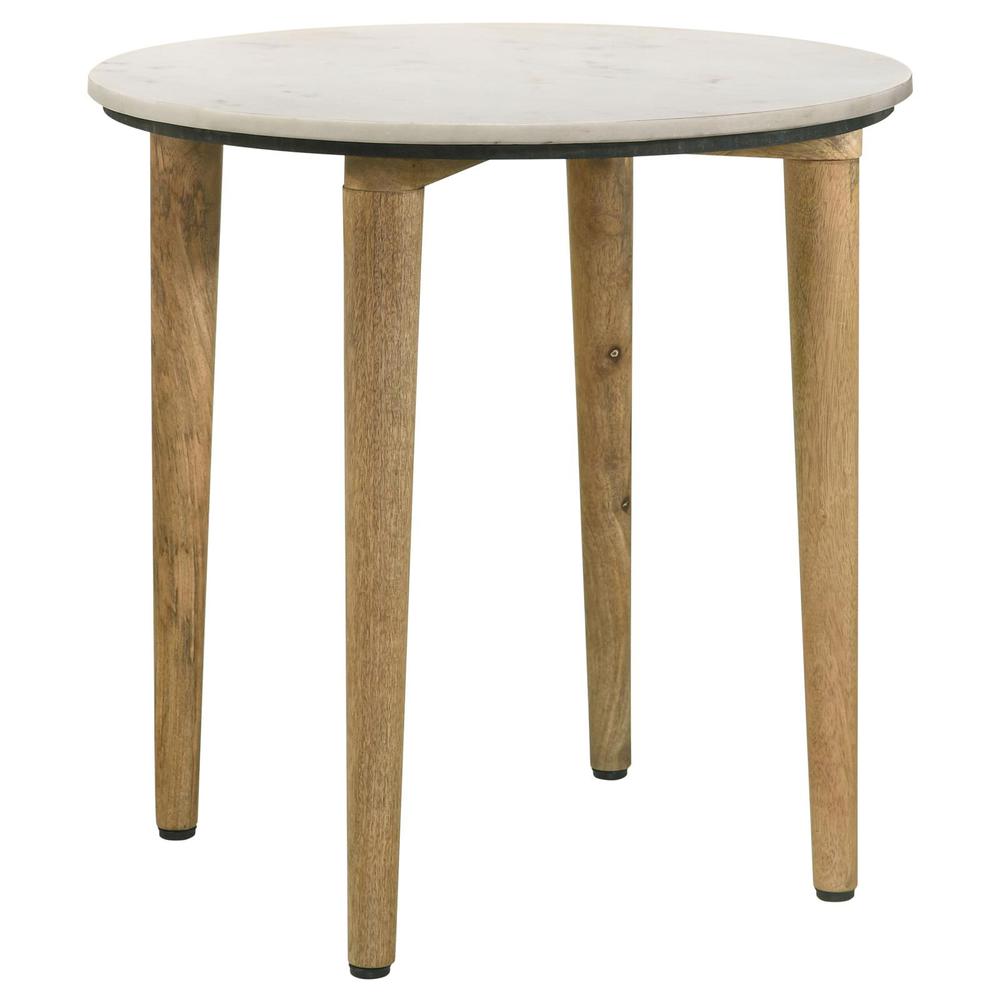 Aldis Round Marble Top End Table White and Natural. Picture 5