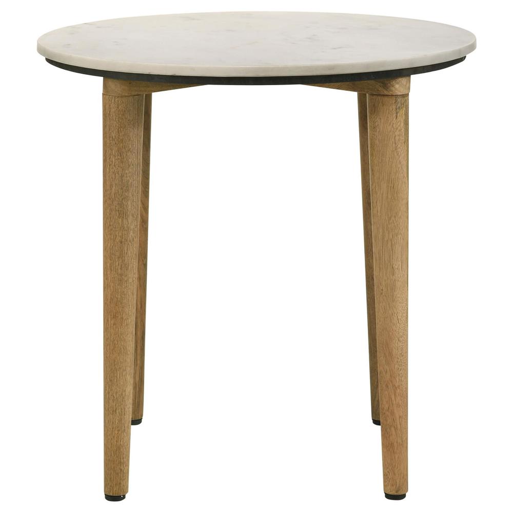Aldis Round Marble Top End Table White and Natural. Picture 1