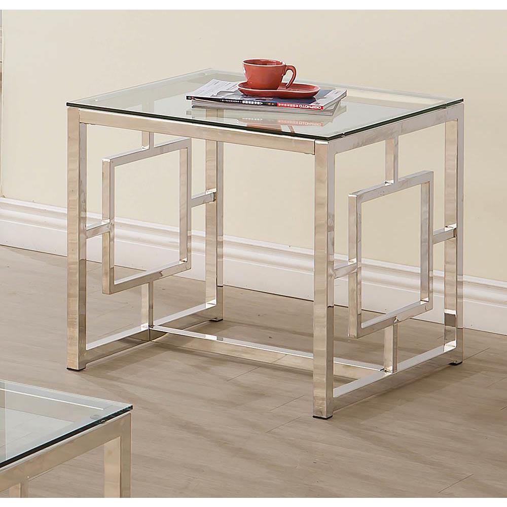 Merced Square Tempered Glass Top End Table Nickel. Picture 2