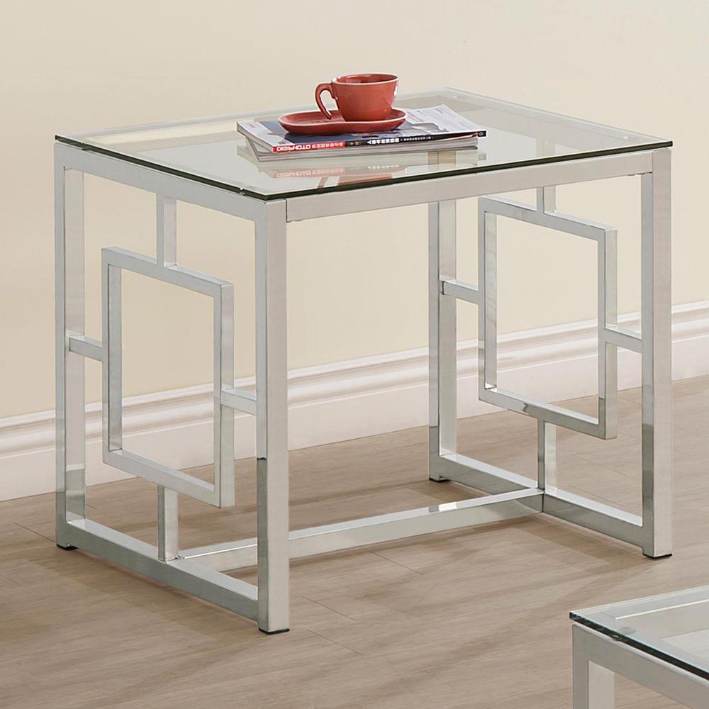 Merced Square Tempered Glass Top End Table Nickel. Picture 4