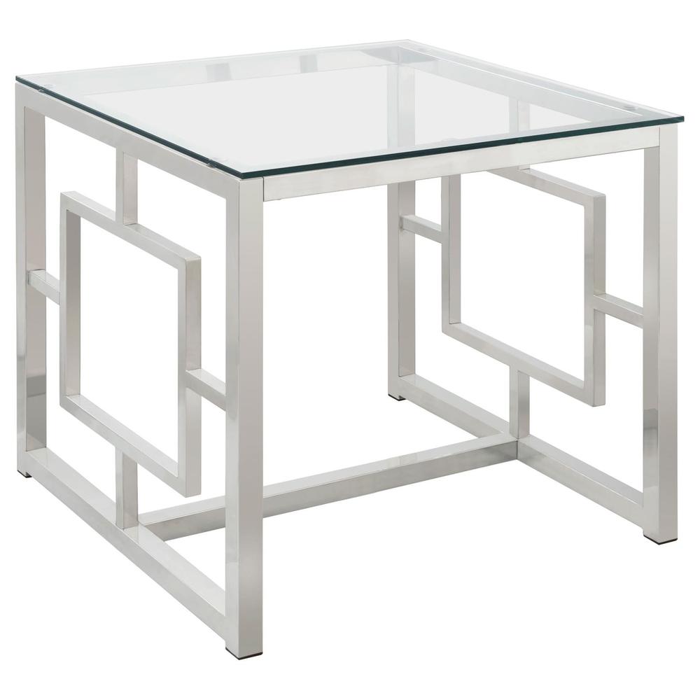 Merced Square Tempered Glass Top End Table Nickel. Picture 5