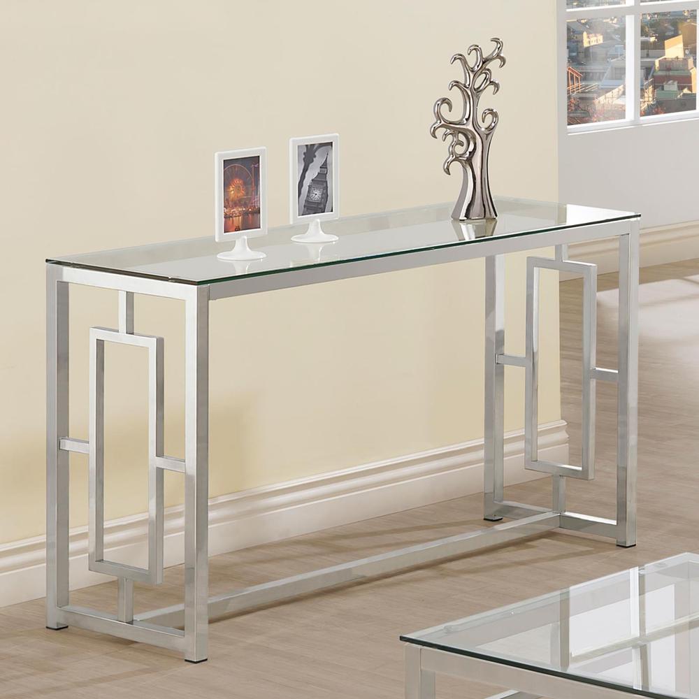 Merced Rectangle Glass Top Sofa Table Nickel. Picture 3
