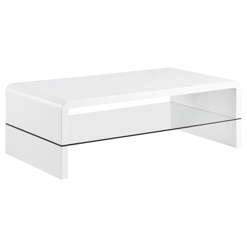 Airell Rectangular Coffee Table with Glass Shelf White High Gloss. Picture 2